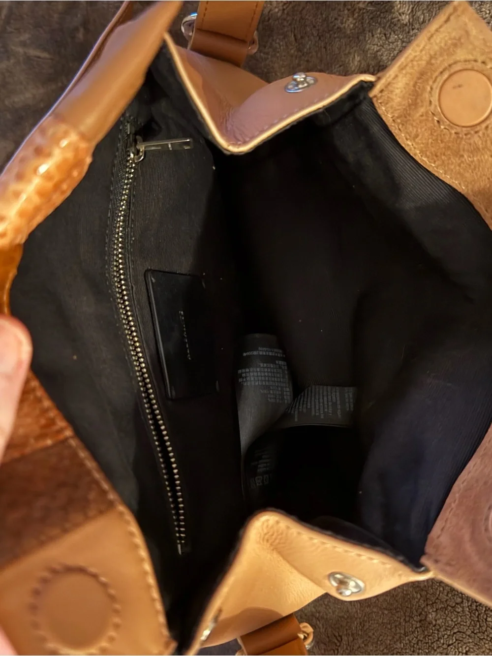 All Saints Taupe Leather & Suede Messenger Bag with Snakeskin Accent